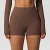 Shorts de yoga de color liso, doble cara, cepillados, de cintura alta, ajustados, levanta glúteos para mujer, aptos para correr y actividades de fitness