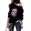 Suéter de cuello redondo para mujer de otoño e invierno AliExpress, estilo europeo y americano, con estampado de calavera, top de Halloween
