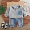 Conjunto Duas Peças de Moletom Manga Longa e Camisa Polo Estilo Novo para Meninos Outono e Primavera para Crianças de 1-3-4 Anos Roupa Casual de Outono