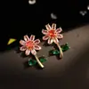 Brincos de Flor de Cristal com Pino de Prata 925 Estilo Coreano High-End Celebridade da Internet Doce Dopamina Flor Zircônia Brincos para Mulheres