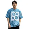 Camiseta de Manga Corta Tie-Dye Pesada Personalizada con Bordado de Parche para Hombre, Camiseta Holgada Estilo Retro Americano