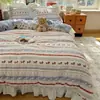 Todo Algodão Estilo Princesa Renda Grande Conjunto de Quatro Peças ins Fresco Algodão Puro Estilo Coreano Romântico Roupa de Cama Lençol Capa de Edredom Quarto Conjunto de Três Peças 4