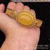 Calcedonia de Origen Vivo Incrustada con Oro Antiguo Pulsera Hueca Gema Incrustada Artesanía Retro Pulsera para Mujer Joyería de Jade