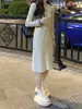 [Qualidade Tmall] Vestido suéter feminino, comprimento médio, comprimento do joelho, vestido de tricô, caimento justo, manga longa, adequado para usar em camadas no outono e inverno