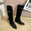 Atacado Transfronteiriço Outono Inverno 2026 Botas Longas Femininas Bico Fino Francês Calce Fácil Versátil Temperamento Fashionable Preto Botas com Elevação Interna