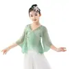Traje de prática de dança clássica infantil para meninas, elegante traje de performance de nível de exame, vestido de gaze para ritmo corporal, estilo chinês para crianças