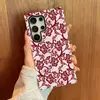 Funda premium para teléfono Galaxy S26 de encaje floral retro color borgoña elegante estilo francés, funda rígida de doble capa para S24+
