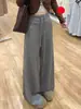 Pantalones de chándal grises para mujer, nuevo estilo otoño 2026, corte recto holgado, fluidos, casuales, adelgazantes, de cintura alta, pierna ancha