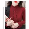 Camisa de terciopelo acanalado con cuello semi-alto, nueva camisa básica de manga larga de color liso para otoño e invierno, para madres