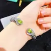 Pulsera de Peridoto Natural Plata 925 Chapado en Oro Blanco Piedra Principal Tamaño 6*9mm Soporte Natural Pruebas