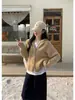 Estilo simple, color liso, con capucha, cierre de cremallera, cárdigan de punto grueso, nueva colección otoño 2026, estilo coreano, versátil, corte holgado y efecto adelgazante