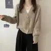 Cardigan de tricô estilo coreano com decote V para outono e inverno, novo, cor sólida suave, estilo preguiçoso solto, suéter de manga longa versátil, casaco feminino