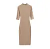 Vestido de Punto de Manga Media Estilo Francés para Mujer, Temperamento, Favorecedor de la Figura, Cintura Ceñida, Ajustado a la Cadera, Adelgazante, Para el Trabajo, Largo de Rodilla, Falda Midi
