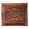 Panel de Madera Tallado Sólido Vintage, Adorno de Panel Floral Hecho a Mano Retro Dinastías Ming y Qing, Colgante de Pared Folclórico Clásico, Celosía Decorativa de Unicornio