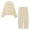 Roupas femininas europeias e americanas transfronteiriças, moda casual de alta venda no AliExpress, jaqueta aviador dupla face + calça justa com zíper