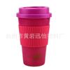 350 ml de fibra de bambu Silicone xícara de café com tampa 12 onças simples copo de grau alimentício versão completa logotipo filme adesivo interno