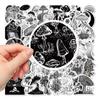 50 pegatinas góticas en blanco y negro de hongos para laptop, taza de agua, agenda, decoración de guitarra, pegatinas impermeables DIY
