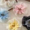 Nuevo Scrunchie Dulce de Malla Color Crema Estilo Coreano para Niñas, Lazo para el Cabello Versátil a Cuadros de Alta Elasticidad para Moño