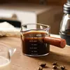 Mango de palo de rosa, jarrita para leche pequeña, taza medidora de espresso de vidrio con marcas, mini accesorios para café