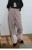 Diseño Lindo con Decoración de Botones Cuadros Retro Delgados Sueltos Adelgazantes Cintura Elástica Pantalones Casuales Mujer 77615