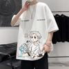 Camiseta da marca na moda Algodão Masculino Estilo Hong Kong Verão Masculino Manga Curta Casal Moda Gola Redonda Camiseta Solta
