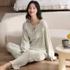 Pijama de Algodón Puro para Mujer, Nuevo Estilo Primavera y Otoño, Manga Larga y Pantalón Largo, Cuello Peter Pan, Dulce y Lindo, Se Puede Usar Afuera, Conjunto para Estar en Casa