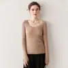 Suéter de Caxemira Novo Outono e Inverno Feminino Gola U Pulôver com Base de Peça Única Tricotada Suéter Modelador