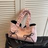 Han Suxi Bolsa de Laço Plissado Feminina 2025 Nova Bolsa Tote Grande Capacidade Bolsa de Lona Bolsa Crossbody