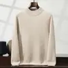 Suéter de cachemira para hombre con cuello semi-alto, color liso, tejido de punto business casual, corte holgado, lujo ligero, engrosado, cálido, suéter de capa base