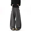 Calça casual de workwear estilo retrô americano com design de amarrar para homens e mulheres, calça de perna larga reta comprida da moda da alta rua de outono