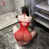 Lencería de Seducción Nocturna Jacquard de Corazones Cuello Halter Hombros Descubiertos Sexy Hueco Ajustado Vestido Bodycon Tentador 9051