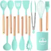 Utensílio de Cozinha de Silicone com Cabo de Madeira Conjunto de 12 Peças Espátula de Cozinha Resistente a Altas Temperaturas Colher de Sopa Cozinha Doméstica Atacado Transfronteiriço