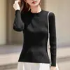 Camiseta de manga longa de algodão puro transfronteiriça para mulheres, primavera e outono, blusa base versátil de corte justo, top feminino simples e elegante, fabricante atacadista