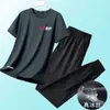 Traje Casual de Sensación Hielo para Hombre, Verano Transpirable de Secado Rápido Elástico de Manga Corta y Pantalón Largo, Conjunto de Ropa Deportiva de Cuello Redondo para Hombre, Atuendo de Moda para Hombre