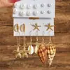Pendientes de Concha Marina Estilo Vacacional Más Vendidos Transfronterizos, Set de Pendientes de Estrella de Mar Dorada Moda Tendencia Perla de Imitación Venta al Por Mayor