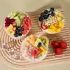 Copo descartável de PET de alta transparência para salada de frutas, para viagem comercial com tampa, gelatina de leite de dupla camada, caixa de embalagem redonda atacado