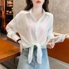 Primavera 2025 Nueva Moda Cárdigan Suelto Fino con Tirantes Casual Camisa de Gasa de Manga Larga Suelta Elegante Top