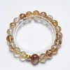 [Marrón Dorado Yingxia] Pulsera de Cristal de Lepidolita Rosa Natural para Mujer Más Fácil de Combinar Pulsera de Cristal con Hoja de Oro Koi al Por Mayor