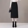 Saia lápis de lã elegante sob medida com fenda para mulheres, novo modelo outono 2026, cintura alta, longa, abotoada, elegante