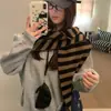 Xale Triangular Listrado Estilo Coreano Extra Quente para Mulheres no Outono e Inverno, Acessórios de Cachecol de Tricô Grossos da Moda e Versáteis