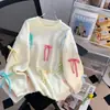 Suéter Rosa con Lazo Estilo Perezoso para Mujer, Nuevo Estilo Otoño e Invierno, Prendas Exteriores Holgadas, Suéter de Punto Dulce y Juvenil para Mujer
