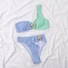 Bikini de dos piezas Qiao Jiayuan estilo europeo y americano para mujer con estampado de olas y tela arrugada, sexy y ajustado
