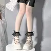 Lolita calcetines de seda de hielo amorosos japoneses calcetines de encaje con lazo blanco dulce ultra delgados de verano para mujer a media pantorrilla