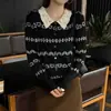 Cárdigan de Punto Jacquard Estilo Retro Coreano Otoño 2026 para Mujer Cuello de Muñeca de Encaje Manga Larga Holgado Adelgazante Top Versátil