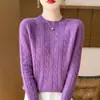 Suéter pullover premium 100% lana con tejido de ochos, cuello redondo, engrosado, corte holgado, adelgazante, estilo coreano, suéter básico para mujer