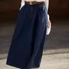 Falda de mezclilla de algodón puro línea A lavada, falda vintage de ondas, vestido de primavera/otoño para mujer de longitud media y cintura alta