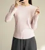 Camisa Básica Feminina Veludo Fino Cor Sólida 480g, Gola Redonda Elástica Slim Fit Cor Sólida Forrado com Fleece Manga Longa Top Quente, Estilo Inverno
