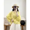 Camisa de Algodón y Lino de Color Sólido con Cuello Redondo y Mangas de Linterna, Top Suelto y Cómodo para Mujer, Nuevo Verano 2025