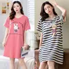 Camisola de verão feminina de manga curta, estilo coreano, plus size, solta e fofa, comprimento médio, pode ser usada fora de casa, pijama casual, roupa de casa