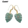 WT-E829 Pendientes Únicos de Hoja de Monstera con Aventurina Verde y Amazonita, con Incrustaciones de Circonita y Ganchos para Orejas para Mujer